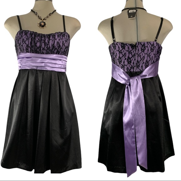 BWear purple and black Satin Fit Flare Dress Size9 - Picture 2 of 8